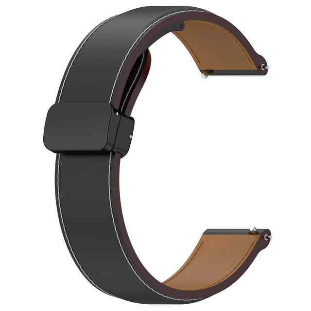 KOMI for Samsung 20MM magnetic leather strap Huawei Watch 22MM folding buckle leather strap, 5.5-8.7 inches,Black
