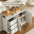 thumbnail image 3 of 47" Modern Farmhouse Sideboard Buffet Cabinet, Wood Buffet Storage Cabinet with 3 Drawers & Open Shelf, Large Coffee Bar with Built-in Power Outlet for Kitchen, Dining Room, 3 of 7