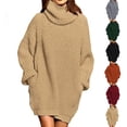 thumbnail image 4 of Vestido suéter de cuello alto Vestido jersey de manga larga Suéter extragrande de color puro para mujer Caqui M, 4 of 6