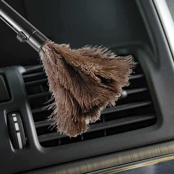 Genuine Ostrich Feather Duster Fluffy Natural with Wooden Handle and Eco-Friendly Reusable Handheld Cleaning Supplies, Gray and Brown(Length 16")