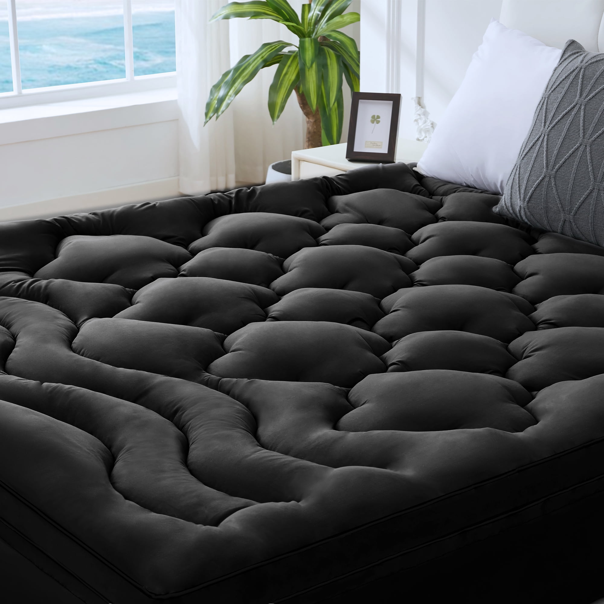 BDEUS Extra Thick Twin-XL Mattress Topper, Cooling Mattress Pad Cover, Mattress Protector with 8-21 Inch Deep Pocket,Comfortable,Black