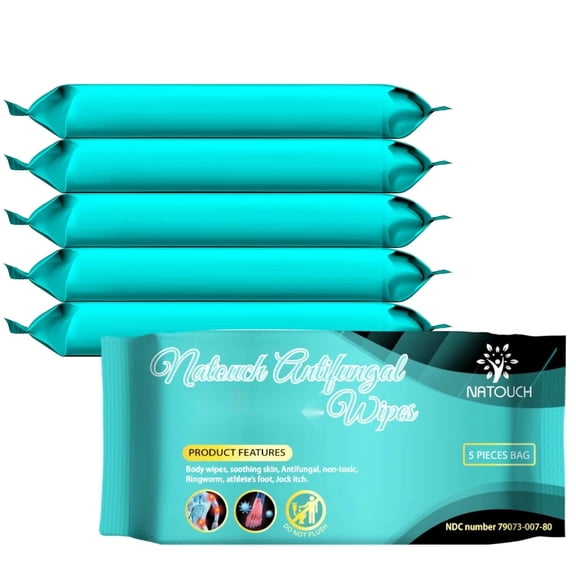 Natouch Antifungal Body Wipes, 30 Counts(6 Packs of 5) Travel Wipes