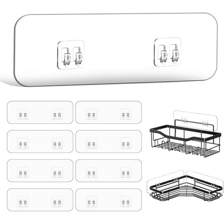 Shower Caddy Adhesive Replacement Adhesive Hooks Stickers Strong Hook Strip for Shower Caddy Basket Shelf Soap Holder Bathroom Storage Corner Shelves Kitchen Racks (Transparent-6Pack)