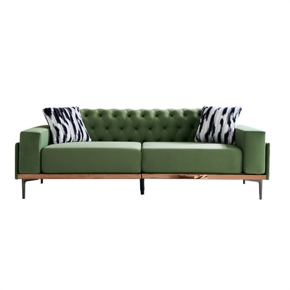 Velvet Sofa Couch, 3-Seat Tufted Sofa Upholstered Loveseat Sofa Couch with Metal Legs & Square Arm, Modern Sofa Bed for Small Living Room Lounge Apartment Office, 84.65”Lx33.46”Wx29.92”H, Turquoise