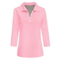 thumbnail image 3 of DuoJiaJ Women's Fashion Casual V Neck Button Solid Color Quarter Sleeve Shirt Top 1 Women's Work Shirts Pink M, 3 of 3