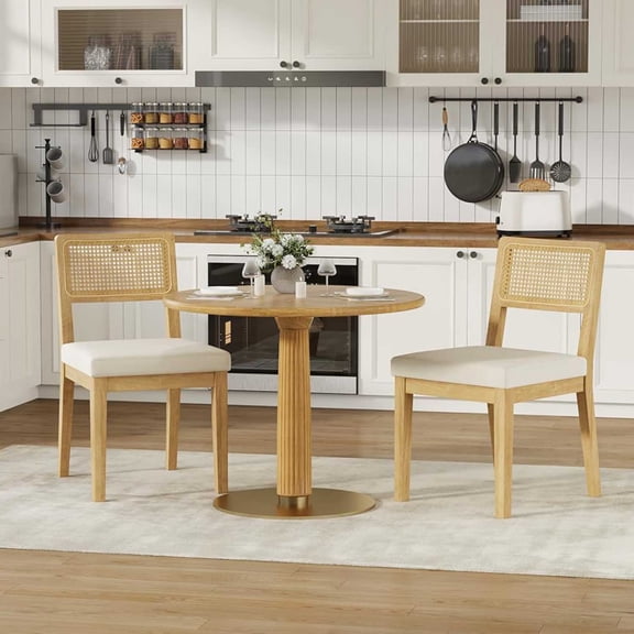 TacleeKii 2 Pack Rattan Dining Chairs, Armless Kitchen Side Chairs for Dining Room, Natural
