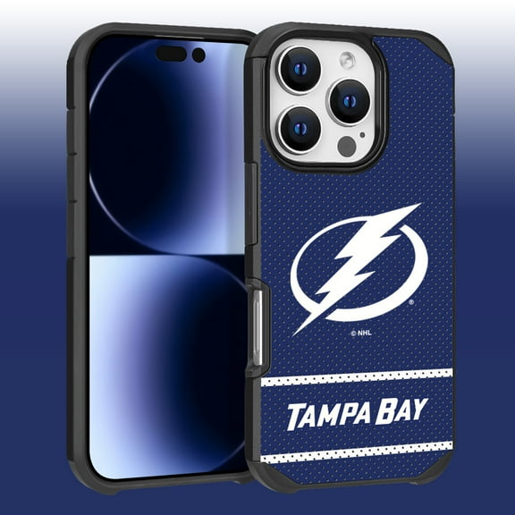 Apple iPhone 16 Pro (6.3) - NHL Licensed Tampa Bay Lightning Team Logo on Jersey Textured Dual Layer Case