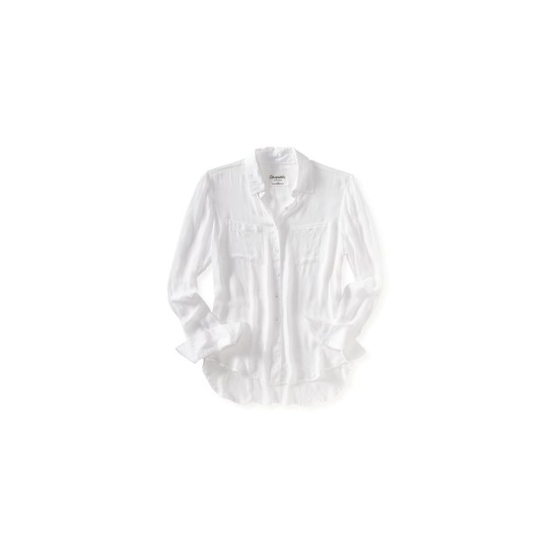 Aeropostale - Camisa de manga larga tejida con botones para mujer, color blanco, extragrande Aeropostale Camisa con botones
