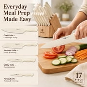 NULAS Knife Set, 17-Piece with Block & Sharpener, Kitchen Knife Set, Dishwasher Safe High Carbon Stainless Steel, Non-Stick Anti-Rust Coating, Beige