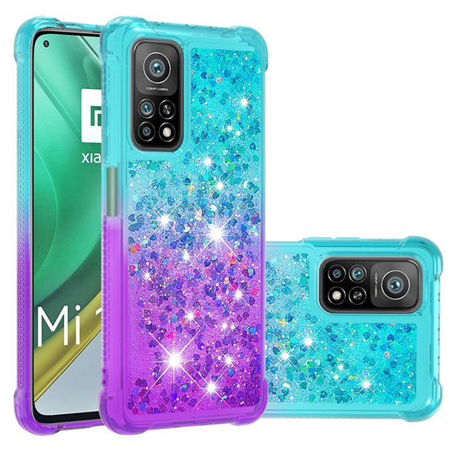 Funda para Xiaomi Mi 10T/10T Pro Transparente con Brillos Carcasa Protectora Antigolpes con Glitter Brillante