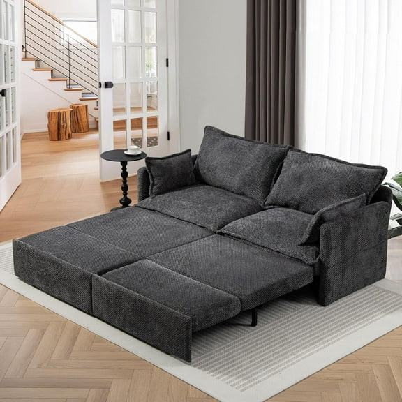 Modern Convertible Sleeper Sofa with USB Charging, King-size Corduroy Upholstery Sofa Bed, Gray