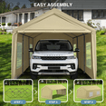 thumbnail image 6 of Gaptain W10xL20Ft Heavy Duty Steel Carport Portable Garage with Removable Sidewalls and Windows, Waterproof&Anti-Sunburn&Adjustable Height,Beige, 6 of 7
