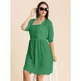 thumbnail image 5 of Moomaya Womens Solid Ruched Midi Dress, Smocked Style, Elbow Sleeves Dress, 5 of 8