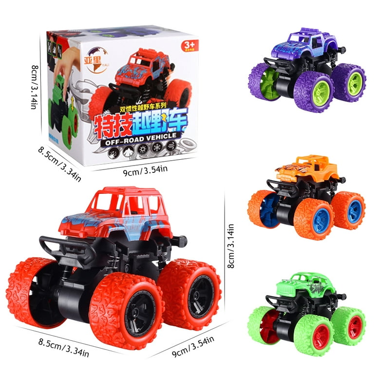 Friction Powered Monster Trucks Toys for Boys - Push and Go Car Vehicles  Truck, Inertia Vehicle, Kids Birthday Christmas Party Supplies Gift 3 Years  Old,Green+Red(2PCS) 