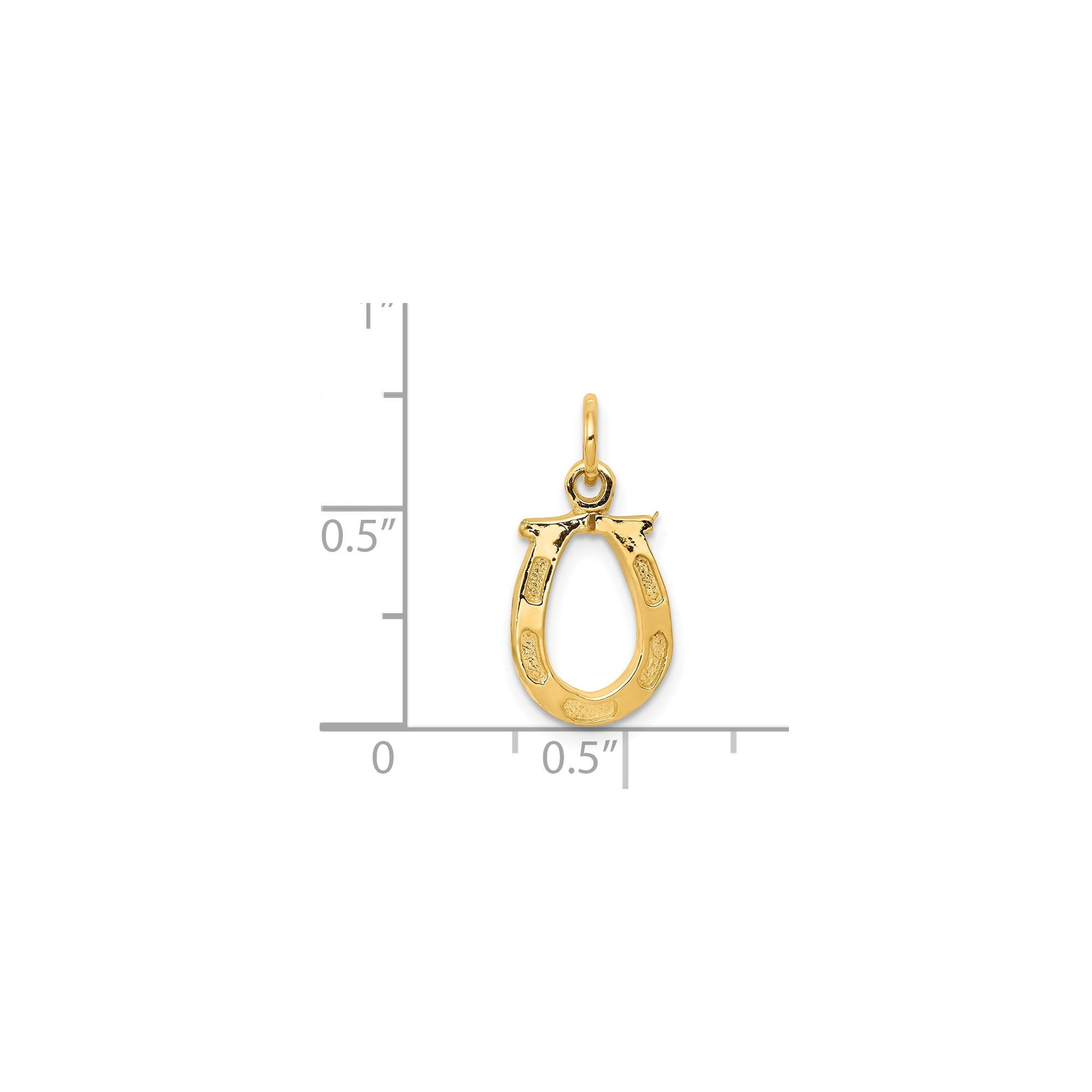 14k Yellow Gold Horseshoe Pendant Charm, Textured Polished Lucky Equestrian Jewelry