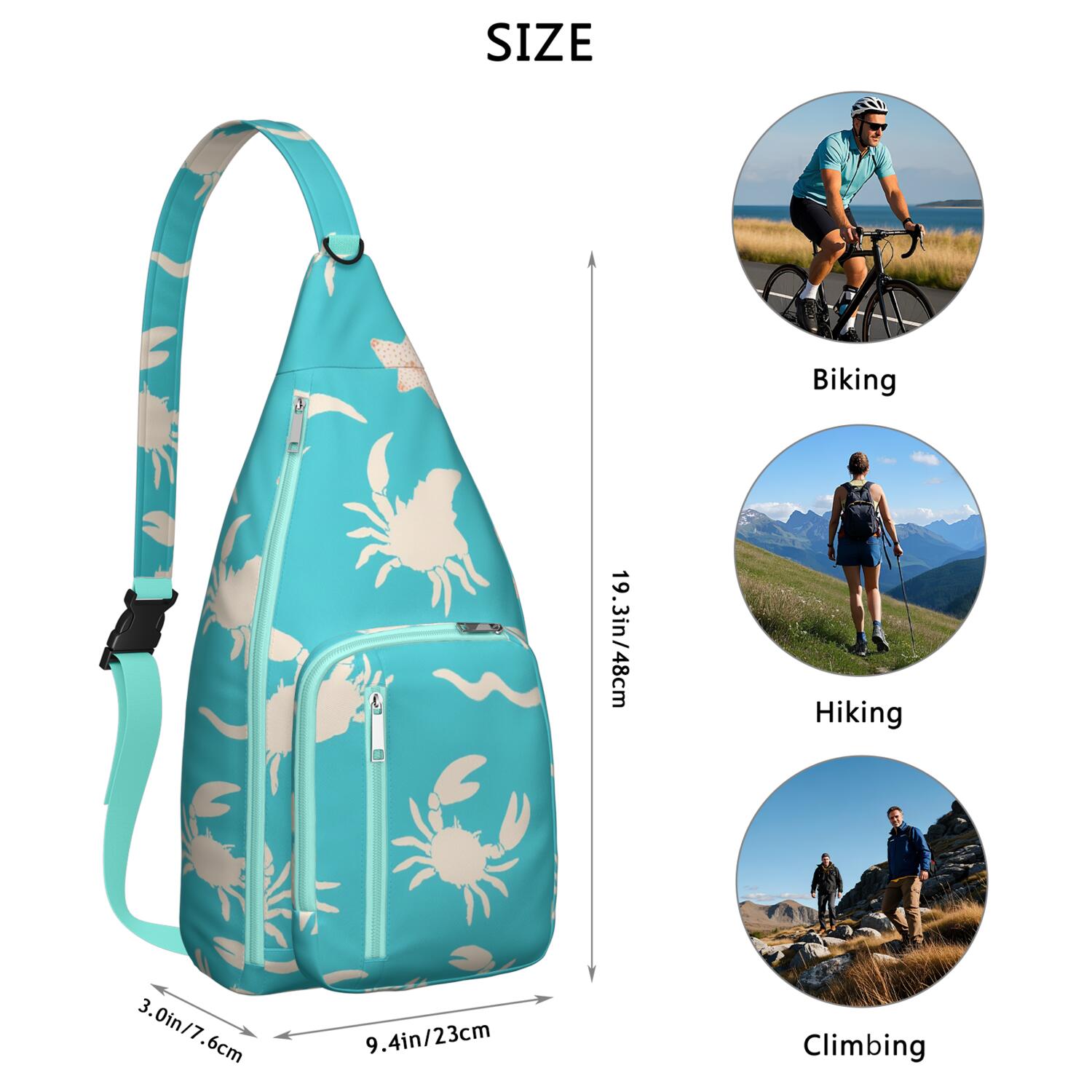 Fashion Sling Backpack Marine Adorable Crab Crossbody Shoulder Backpack Adjustable Lightweight Travel Hiking Casual Daypack for Young People