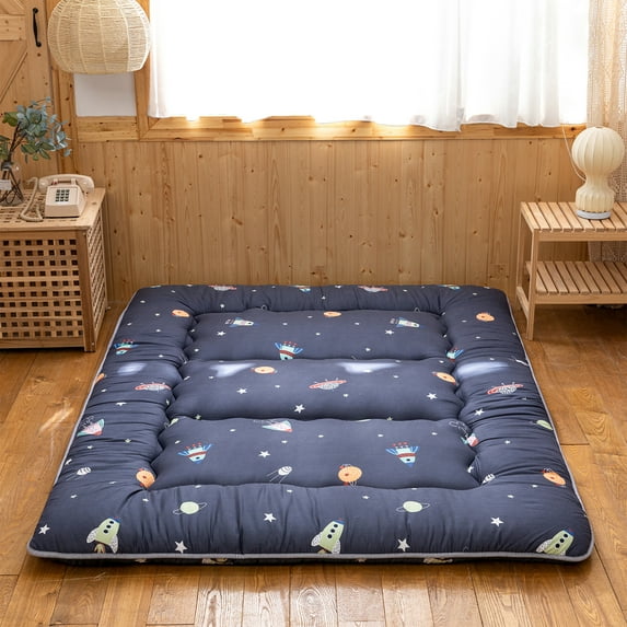 Futon Floor Mattress, Japanese Thicken Futon Mattress with Canvas Storage Bag, Navy, King Size