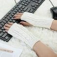 thumbnail image 5 of Women's Ribbed Wrist Arm Warmers Stretchy Cable Knitted Fingerless Gloves - White, 5 of 5