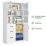 Homfa 5 Shelf Bookcase with Drawers & Doors, 67.5 Tall Bookcases, Wooden Storage Bookshelf for Living Room Home Office, White Finish