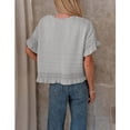 thumbnail image 3 of PUWEI Women's Crochet Short Sleeves Sweater Round Neck Ruffled Hem Pullover Casual Knit Top Blouse, 3 of 7