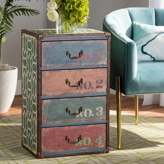 Baxton Studio Amandine Multicolor 4-Drawer Accent Cabinet Vintage Rustic French Style