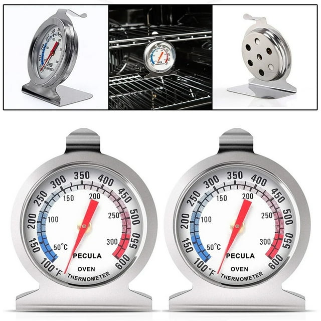 ALLTIMES 50-300°C / 100ºF - 600ºF Oven Thermometer, Silver Stainless Steel Instant Read Dial for Kitchen Cooking BBQ Baking, 2 Pack