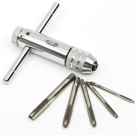 

Rawiri Adjustable T-Handle Ratchet Tap Wrench Set M3-M8 Metric with 5 Tap Inserts for 3mm-8mm Threads Metal Screw Thread Plug Tapping Tool