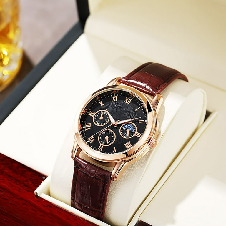 Ausyst Men s Watch Imitation Mechanical Watch Quartz Watch Business Belt Watch Business Men s Watch Men s Stainless Steel Chronograph Watch