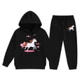thumbnail image 2 of Tfken Toddler Girls Outfits Sets Cartoon Print Long Sleeve Hoodies Sweatpants Fall Black Outfit Set Size 3-4 Years, 2 of 4