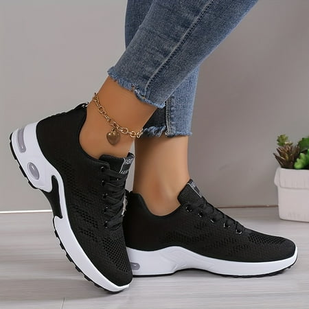 

Women s Air Cushion Sports Shoes Comfortable Lace Up Knitted Low Top Running Sneakers Outdoor Athletic Shoes