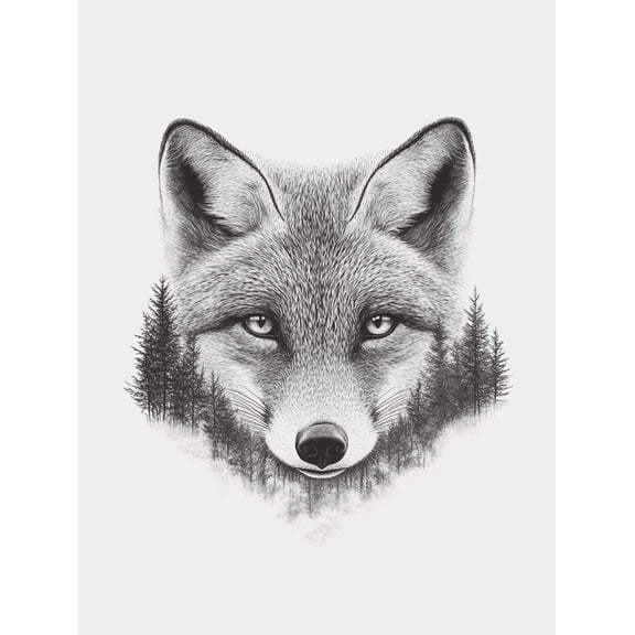 Black and White Fox Forest Canvas Print/Wall Art， Suitable for Living Room， Bedroom， Office， Bathroom， and Hallway Decoration.
