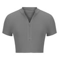 thumbnail image 4 of Herrnalise New Activewear Womens Zipper Workout Top Seamless Short Sleeve Ribbed Yoga Athletic Shirt Cropped Sweatshirts Slim Fit Crop Tops, 4 of 8