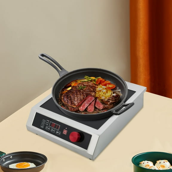 Black Stainless Steel Commercial Induction Cooktop with Adjustment Power and Powerful Electric Induction Burner W/Digital Sensor