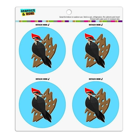 

Woodpecker on Wood with Holes Refrigerator Fridge Locker Vinyl Circle Magnet Set