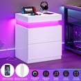 thumbnail image 2 of Nightstand with 2 Storage Drawers,Smart Night Stand for Bedroom,End Table with Charging Station and LED Lights,Nightstand with Sliding Top,White, 2 of 8