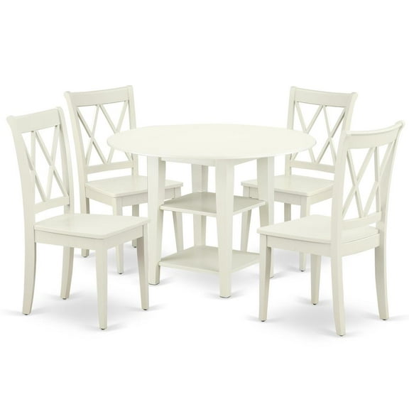 East West Furniture Sudbury 5-piece Wood Dining Set with Round Table in White