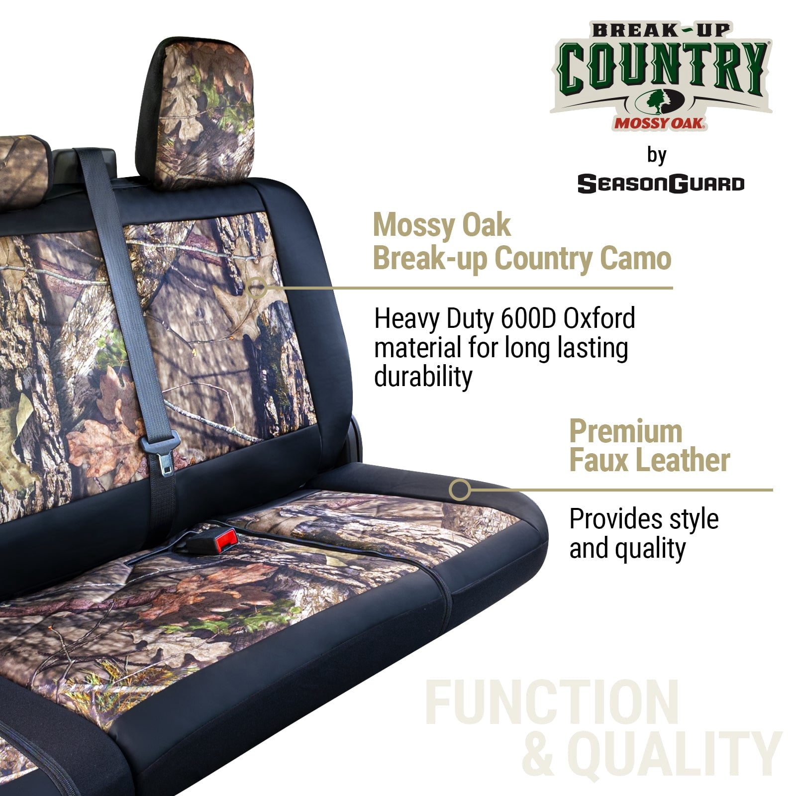 Mossy Oak Truck Bench Seat Cover, Fits Full-Size Truck Bench Seats, 600D Oxford Camo, Black