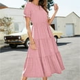 thumbnail image 4 of IROINNID Wedding Guest Dresses for Women Semi Formal Evening Night Casual Homecoming Dress Summer Printing Polka Short Sleeve Puff Sleeve Dress Trendy A-Line Dress,Pink, 4 of 6