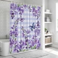 thumbnail image 6 of Purple Flowers Shower Curtain, Waterproof Shower Curtains for Bathroom, Butterfly Spring Floral Checkered Farmhouse Washable Fabric Bathtub Curtain Set Bath Decor with 12 Hooks 48"x72", 6 of 8