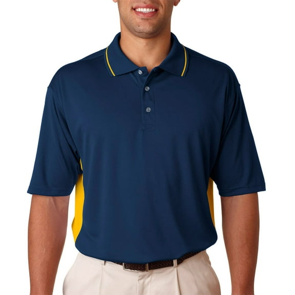UltraClub Mens Relaxed-Fit Two-Tone Mesh Polo Shirt, Navy/ Gold, 6XL, Style, 8406