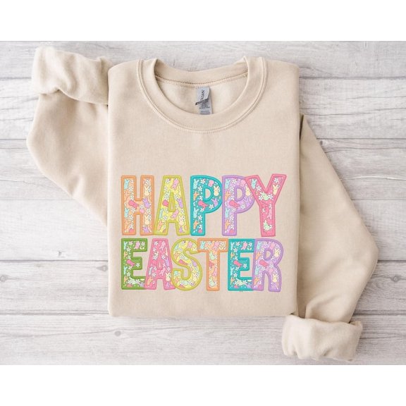 Happy Easter Sweatshirt, Cute Bunny Shirt for Women, Funny Rabbit Sweater, Spring Holiday Gift, Pastel Easter Outfit