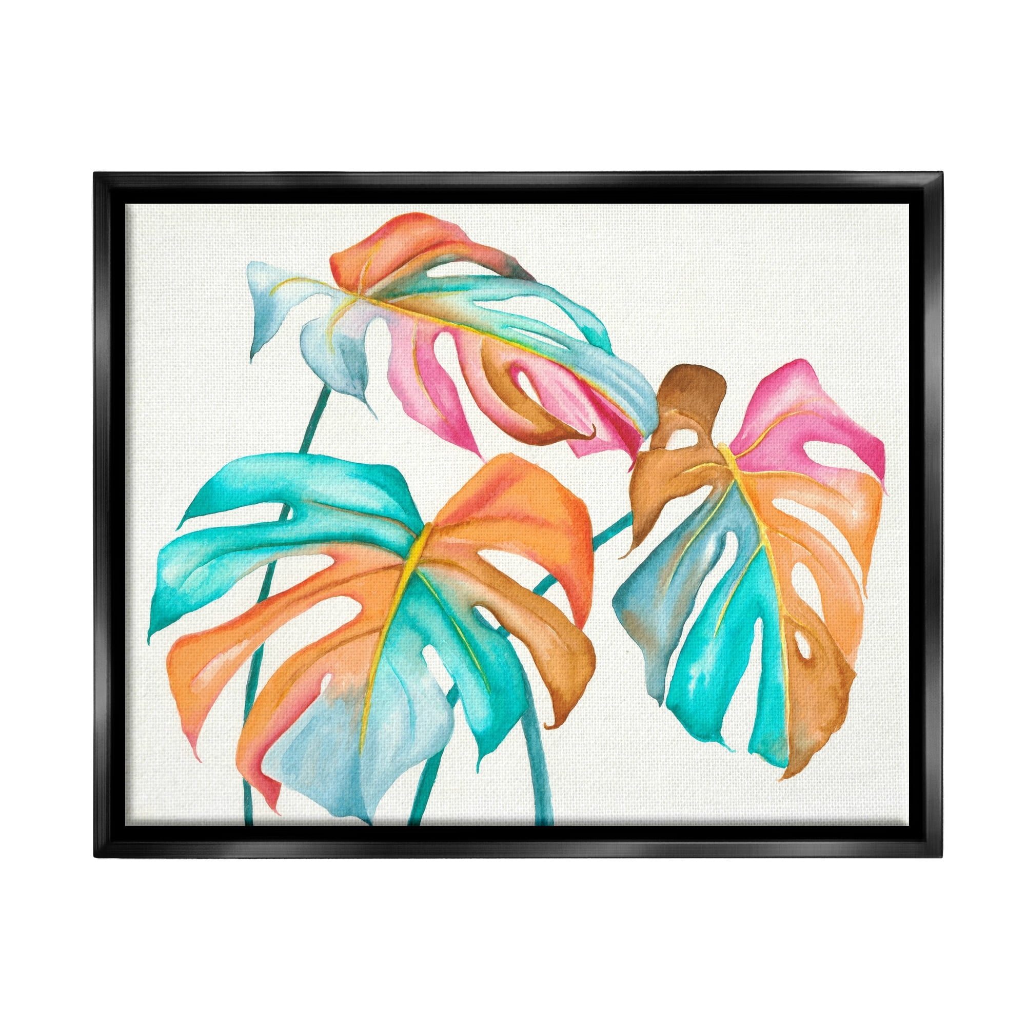 Stupell Industries Varied Rainbow Monstera House Plant Leaves Stems Painting Metallic Gold Floating Framed Canvas Print Wall Art, Design by Elvira Errico