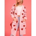 thumbnail image 2 of Arvbitana Women's Knit Long Cardigans Heart Print Long Sleeve Open Front Sweater Coat with Pockets Ladies Casual Warm Knitwear Outerwear for Streetwear, 2 of 7