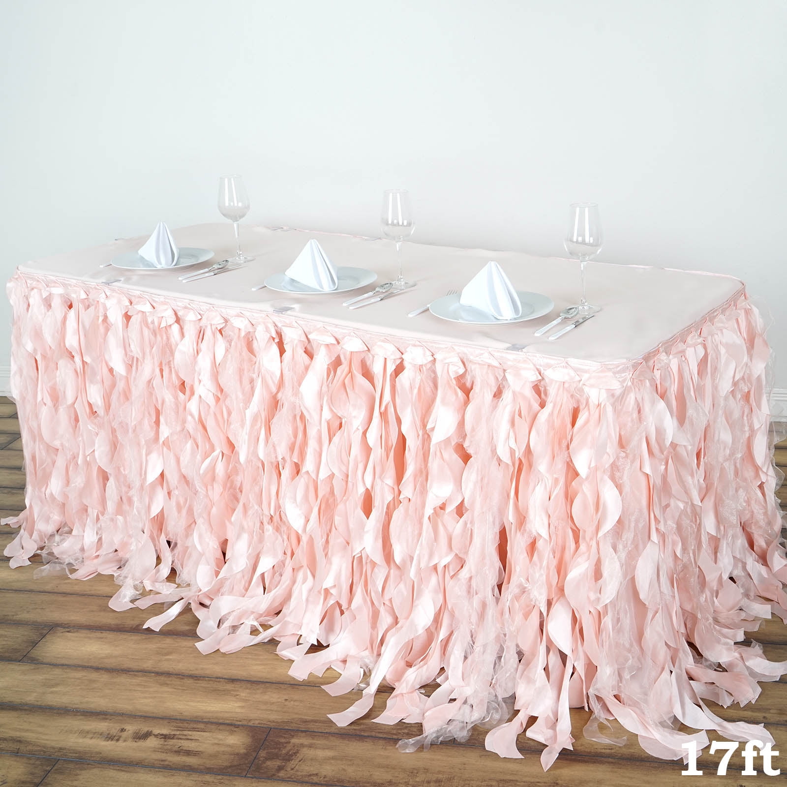 17 feet x 29" WHITE Satin Ruffled Waves Table Skirt Wedding Party Catering SALE 