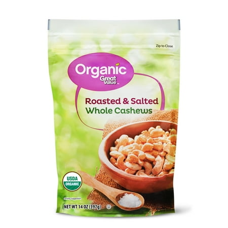 - Great Value Organic Roasted & Salted Whole Cashews, 14 Oz.