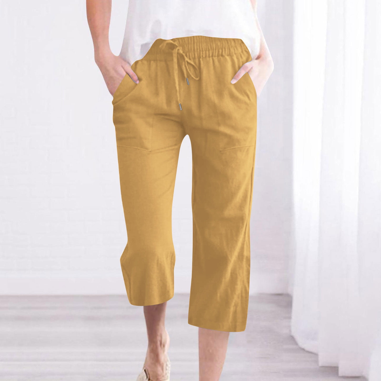 Scyoekwg Capris Pants for Women,Short Femme Drawstring