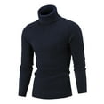 thumbnail image 2 of Men's Slim Fit Turtleneck Sweater Casual Knitted Twisted Pullover Solid Sweaters Navy L, 2 of 4