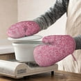 thumbnail image 3 of Hirioo Pink Glitter for Silicone Oven Mitts for BBQ, Baking, Cooking, Set of 2, Heat Resistant 260℃, Non-Slip Kitchen Essentials, 3 of 6