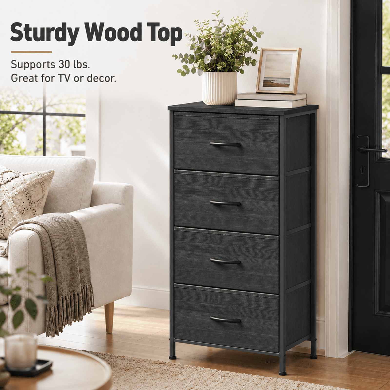 Alvantor Dresser for Bedroom with 4/5 Storage Drawers, Dressers Chest of Drawers Fabric Dresser with Sturdy Steel Frame, Wooden Top Cabinet Night Stand Dresser for Closet