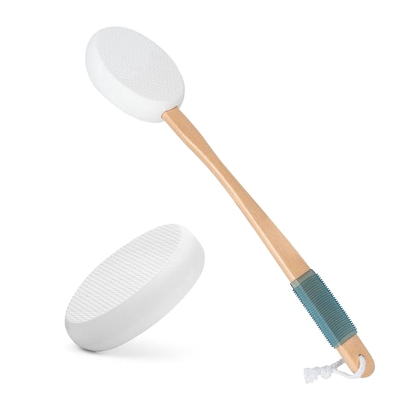 Bathway Lotion Applicator for Back, Feet, 2 Replacement Pads with 17" Curved Handle, Back Sunscreen Applicator for Kids, Elderly, Women, Apply Cream Medicine Moisturizer Tanner, White